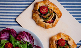 Mini Mushroom - Tomato Galettes with Roquefort and Walnuts